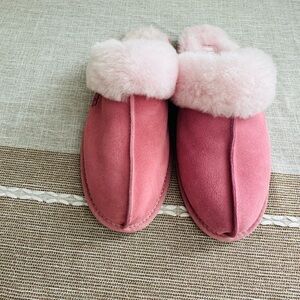 UGG Pink Suede Shearling Clog Slippers